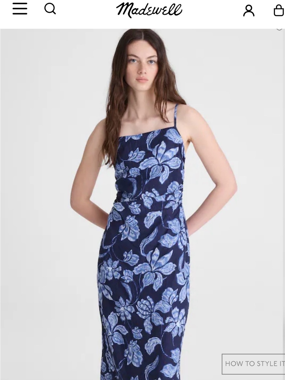 Madewell Navy with Light Blue Floral Midi 100% linen Dress